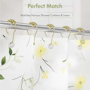 Amazer Gold Shower Curtain Hooks - 12 Rust Proof Rings