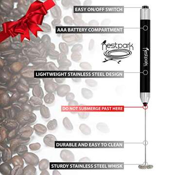 Nestpark Portable Drink Mixer Small Handheld Electric Stick Blender - Cordless and Battery Operated Bulletproof Keto Coffee Blender