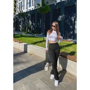 OQQ Women's 2 Piece Yoga Pants Ribbed Seamless Workout High Waist Athletic Straight Leg Leggings Black Beige