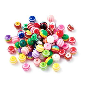 Craftdady 100Pcs Colorful Resin Stripe Round Ball Beads 8mm Mixed Colors Chunky Bubblegum Gumball Sp...