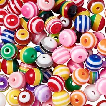 Craftdady 100Pcs Colorful Resin Stripe Round Ball Beads 8mm Mixed Colors Chunky Bubblegum Gumball Spacer Loose Beads for Jewelry Making Hole: 2mm