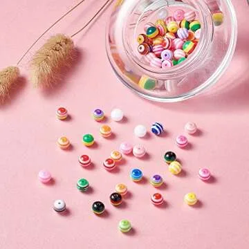 Craftdady 100Pcs Colorful Resin Stripe Round Ball Beads 8mm Mixed Colors Chunky Bubblegum Gumball Spacer Loose Beads for Jewelry Making Hole: 2mm