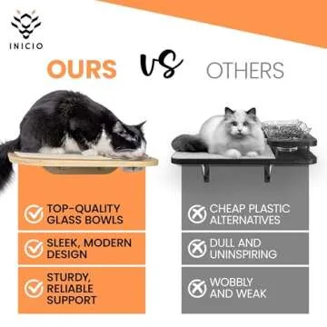 Cat Shelves for Wall w/Cat Feeding Shelf and 3 Steps, Dog Proof Feeding Station for Cats, Durable and Easy Install Floating Shelves for Cats, Suitable for Small and Medium Size up to 22lbs