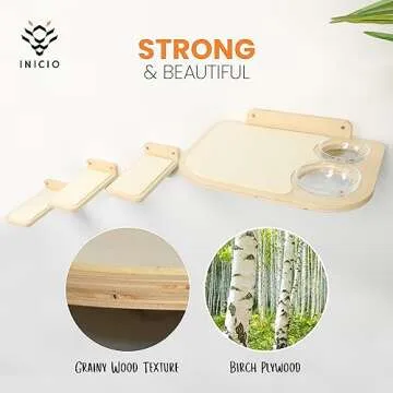 Cat Shelves for Wall w/Cat Feeding Shelf and 3 Steps, Dog Proof Feeding Station for Cats, Durable and Easy Install Floating Shelves for Cats, Suitable for Small and Medium Size up to 22lbs