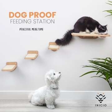 Cat Shelves for Wall w/Cat Feeding Shelf and 3 Steps, Dog Proof Feeding Station for Cats, Durable and Easy Install Floating Shelves for Cats, Suitable for Small and Medium Size up to 22lbs