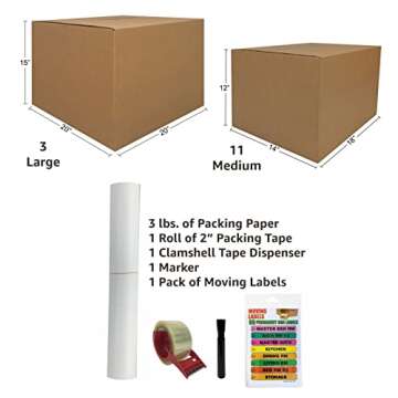 Uboxes Moving Boxes 1 Room Bigger Moving Kit - 14 Boxes Plus Supplies & Tape, Brown Kraft