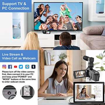 VAFOTON Video Camera Camcorder, 1080P 30FPS 24MP 2021 New Upgraded Vlogging Camera for YouTube 16X Digital Zoom 3.0" 270° Rotation Screen Vlog Camera with Microphone Stabilizer Remote Control