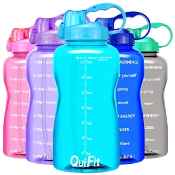 QuiFit Motivational Gallon Water Bottle - with Straw & Time Marker BPA Free 128/64 oz Large Water Ju...