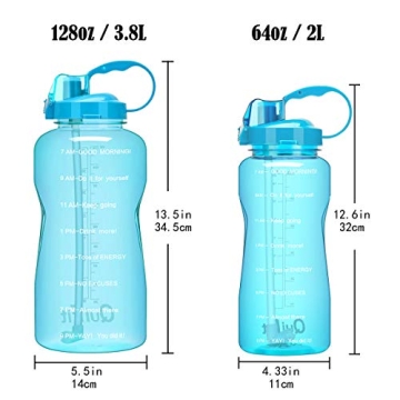 QuiFit Motivational Gallon Water Bottle - BPA Free - 128/64 oz