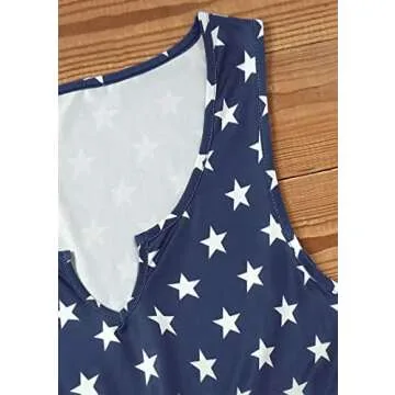 CHUNTIANRAN American Flag Star Vertical Striped Ruffled Mini Dress Womens Casual Sleeveless Flowy Swing Dress 4th of July Tank Dress(USA Flag,Medium)