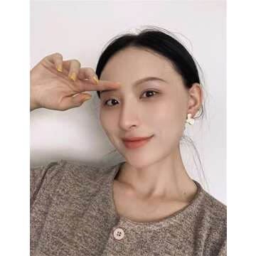 Irregular Statement Earrings for Women Unique Stainless Steel Petal White Enamel Large Stud Trendy J...