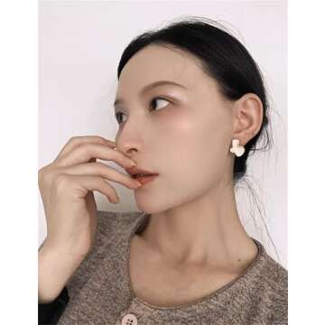 Irregular Statement Earrings for Women Unique Stainless Steel Petal White Enamel Large Stud Trendy Jewelry