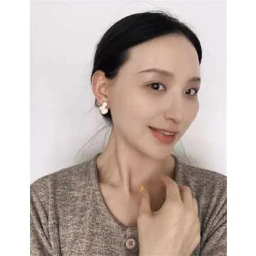 Irregular Statement Earrings for Women Unique Stainless Steel Petal White Enamel Large Stud Trendy Jewelry