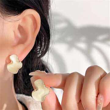 Irregular Statement Earrings for Women Unique Stainless Steel Petal White Enamel Large Stud Trendy Jewelry