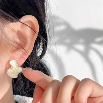 Irregular Statement Earrings for Women Unique Stainless Steel Petal White Enamel Large Stud Trendy Jewelry