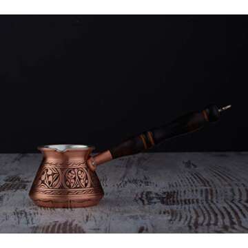 DEMMEX Thickest Engraved Solid Copper Turkish Coffee Pot – Stovetop Greek, Arabic Coffee Maker, Ce...
