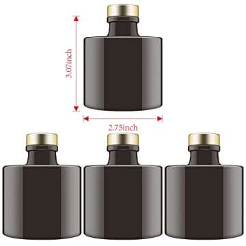 Feel Fragrance Black Glass Diffuser Bottles Round Diffuser Jars with Gold Caps Set of 4 – 2.95 inc...