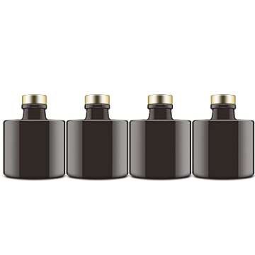 Feel Fragrance Black Glass Diffuser Bottles Round Diffuser Jars with Gold Caps Set of 4 – 2.95 inches High, 100ml 3.4ounce. Fragrance Accessories Use for DIY Replacement Reed Diffuser Sets.