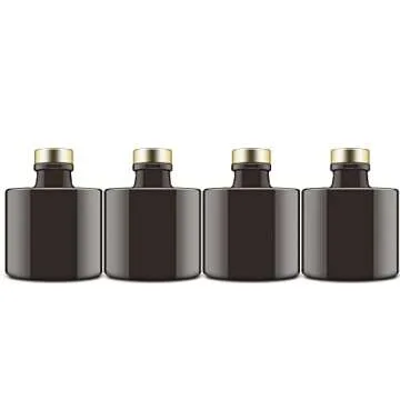 Feel Fragrance Black Glass Diffuser Bottles Round Diffuser Jars with Gold Caps Set of 4 – 2.95 inches High, 100ml 3.4ounce. Fragrance Accessories Use for DIY Replacement Reed Diffuser Sets.