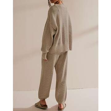 Ugerlov Women's Two Piece Outfits Sweater Sets Oversized Knit Cardigan and High Waisted Baggy Pants Matching Set Lounge Sets, Khaki XL