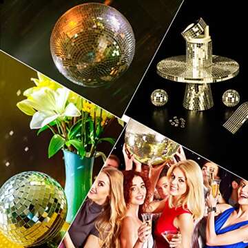 LONGKING 1888 Pieces Self-Adhesive Mirror Tiles, Square Mirror Stickers Mosaic Tiles, Glass DIY Craft Decoration, Disco Ball Tiles (Gold)