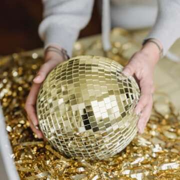 LONGKING 1888 Pieces Self-Adhesive Mirror Tiles, Square Mirror Stickers Mosaic Tiles, Glass DIY Craft Decoration, Disco Ball Tiles (Gold)