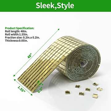 LONGKING 1888 Pieces Self-Adhesive Mirror Tiles, Square Mirror Stickers Mosaic Tiles, Glass DIY Craft Decoration, Disco Ball Tiles (Gold)