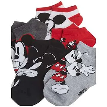 Disney Womens Mickey Mouse 5 Pack No Show Casual Sock, Red Mickey, 9-11 US