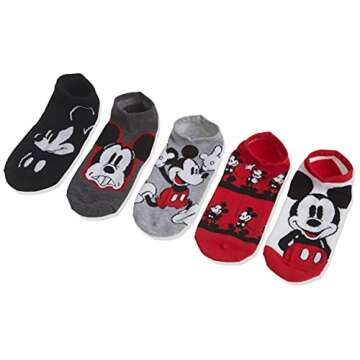Disney Womens Mickey Mouse 5 Pack No Show Casual Sock, Red Mickey, 9-11 US