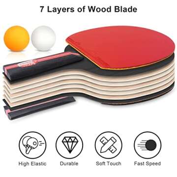 Fostoy Ping Pong Paddles Set, 4 Table Tennis Paddles, 8 Balls, Retractable Ping Pong Net, Ideal Indo...