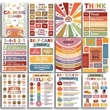 Sproutbrite Calming Corner -12 pack - Classroom Decor Educational Posters for Elementary, Middle Sch...