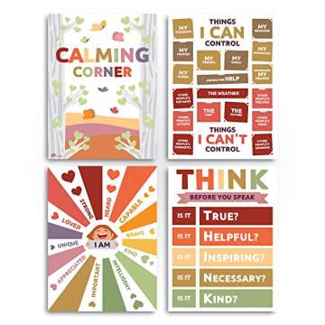 Sproutbrite Calming Corner -12 pack - Classroom Decor Educational Posters for Elementary, Middle School, and High School Classrooms (Neutral)