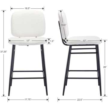 Ya-Home Set of 2 Modern Bar Stools, 26" Sherpa Fabric, White
