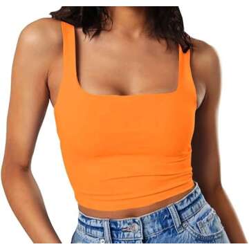 Artfish Women's Sleeveless Strappy Seamless Crop Tank Tops Square Neck Workout Fitness Basic Cropped...
