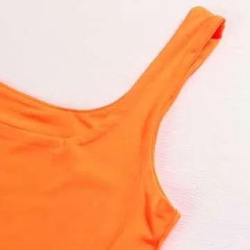 Artfish Women's Sleeveless Strappy Seamless Crop Tank Tops Square Neck Workout Fitness Basic Cropped Camis Bright Neon Orange, M