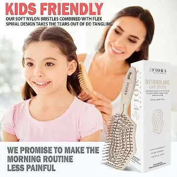 Fiora Naturals Hair Detangling Brush -100% Bio-Friendly Hair Detangler Brush w/Ultra-soft Bristles- Glide Through Tangles with Ease - For Curly, Fine, Women, Men, Kids, Toddlers, Wet and Dry Hair