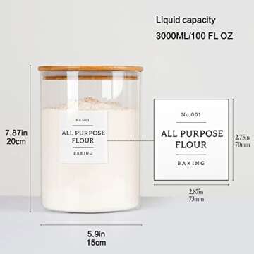 HHMJSM Large Glass Storage Jars With Airtight Bamboo Lid - 100 Fl Oz Thicken Kitchen Glass Food Stor...