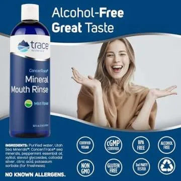 Trace Minerals | ConcenTrace® Mineral Mouth Rinse | Gentle Mouth Rinse, Fresh Breath | Alcohol Free, Certified Vegan, Gluten Free, Non-GMO | Mint | 10 oz