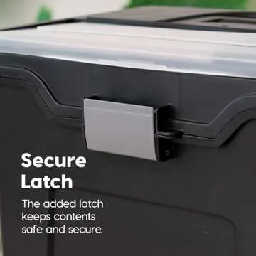 IRIS USA File Box with Lid File Organizer for Letter File w/ Organizer-Lid, Plastic Mobile Filing Organizer, Water Resistant Document Box, Portable File Box with Handle, Secure Buckle, Lockable, Black