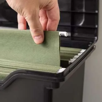 IRIS USA File Box with Lid File Organizer for Letter File w/ Organizer-Lid, Plastic Mobile Filing Organizer, Water Resistant Document Box, Portable File Box with Handle, Secure Buckle, Lockable, Black