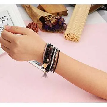 MILACOLATO 6Sets Boho Bead Bracelets Set Multilayered Stackable Bracelets Comfortable Stretch Bracelets Multicolor Bohemian Charm Bracelets for Women Men