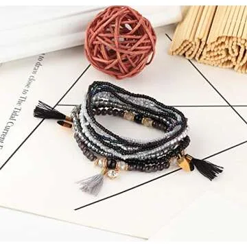 MILACOLATO 6Sets Boho Bead Bracelets Set Multilayered Stackable Bracelets Comfortable Stretch Bracelets Multicolor Bohemian Charm Bracelets for Women Men