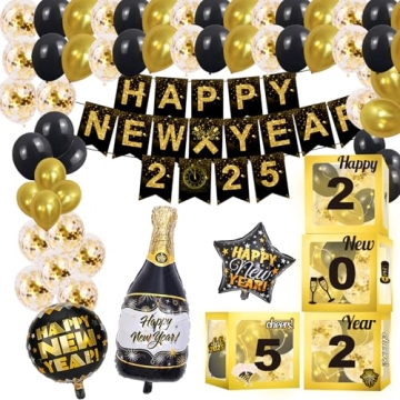 Happy New Year Party Decoration 2025 - Elegant Balloon Boxes and String Lights Set