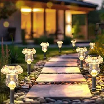 Solar Lights Outdoor, 8 Pack Solar Pathway Lights Outdoor, Solar Powered LED Mushroom Solar Garden Lights, Outdoor Solar Lights for Yard, Landscape, Path, Patio, Outside,Driveway,Backyard (Warm White)