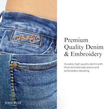 Judy Blue Women's High-Rise Howdy Embroidery Boyfriend Jeans with Side Seam Stitch (Medium Blue, 7)