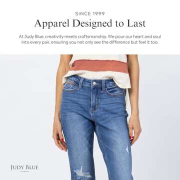 Judy Blue Women's High-Rise Howdy Embroidery Boyfriend Jeans with Side Seam Stitch (Medium Blue, 7)