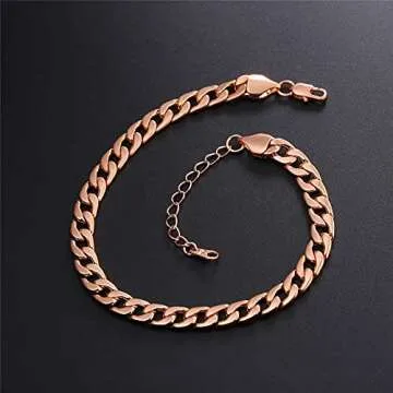 U7 Cuban Link Chain Anklets, Rose Gold Plated 7mm Thick Curb Chains Barefoot Jewelry Ankle Bracelet for Women Men, Length 8.5-10.5 Inches