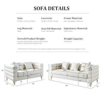 Dolonm Modern Living Room Furniture Sets, 2 Piece Sofa and Loveseat Set, Deep Seat Couch Sets, Boucl...