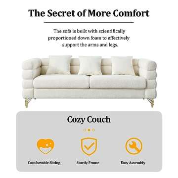 Dolonm Modern Living Room Furniture Sets, 2 Piece Sofa and Loveseat Set, Deep Seat Couch Sets, Boucle Teddy Sofa, Cozy Upholstered Sofa for Apartment, White