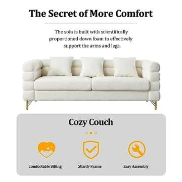 Dolonm Modern Living Room Furniture Sets, 2 Piece Sofa and Loveseat Set, Deep Seat Couch Sets, Boucle Teddy Sofa, Cozy Upholstered Sofa for Apartment, White